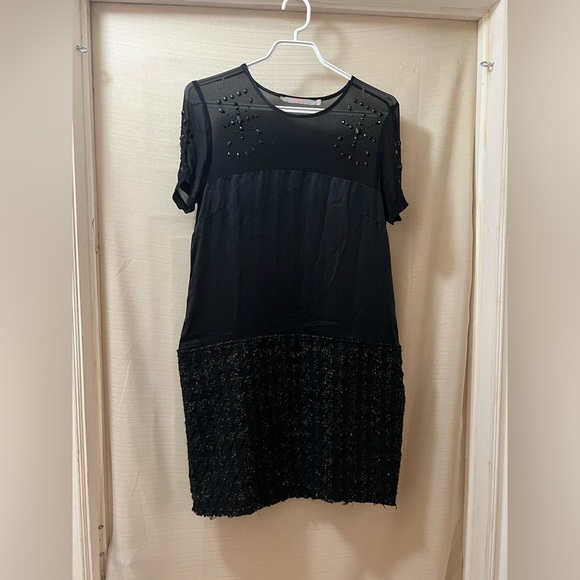 ANIMALE black 100% silk and wool dress with beaded and sheer upper size 38 - Picture 1 of 10